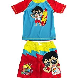 Ryan's World Toddler Little Boys Rashguard Top & Swim Trunks Size 4 NWT